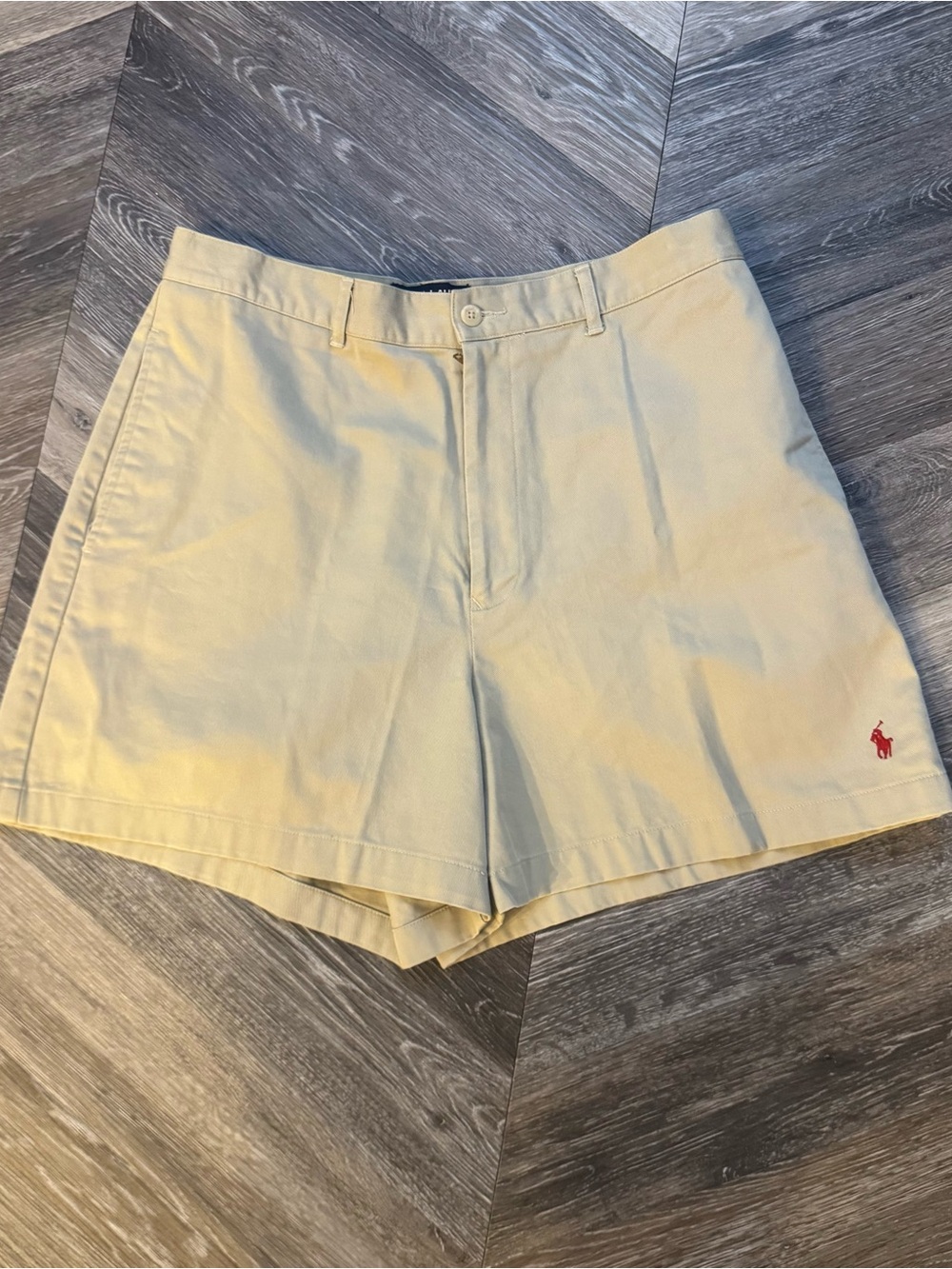 VTG Ralph Lauren Polo Sport Khaki Chino Shorts Size 14 High Rise Red Pony